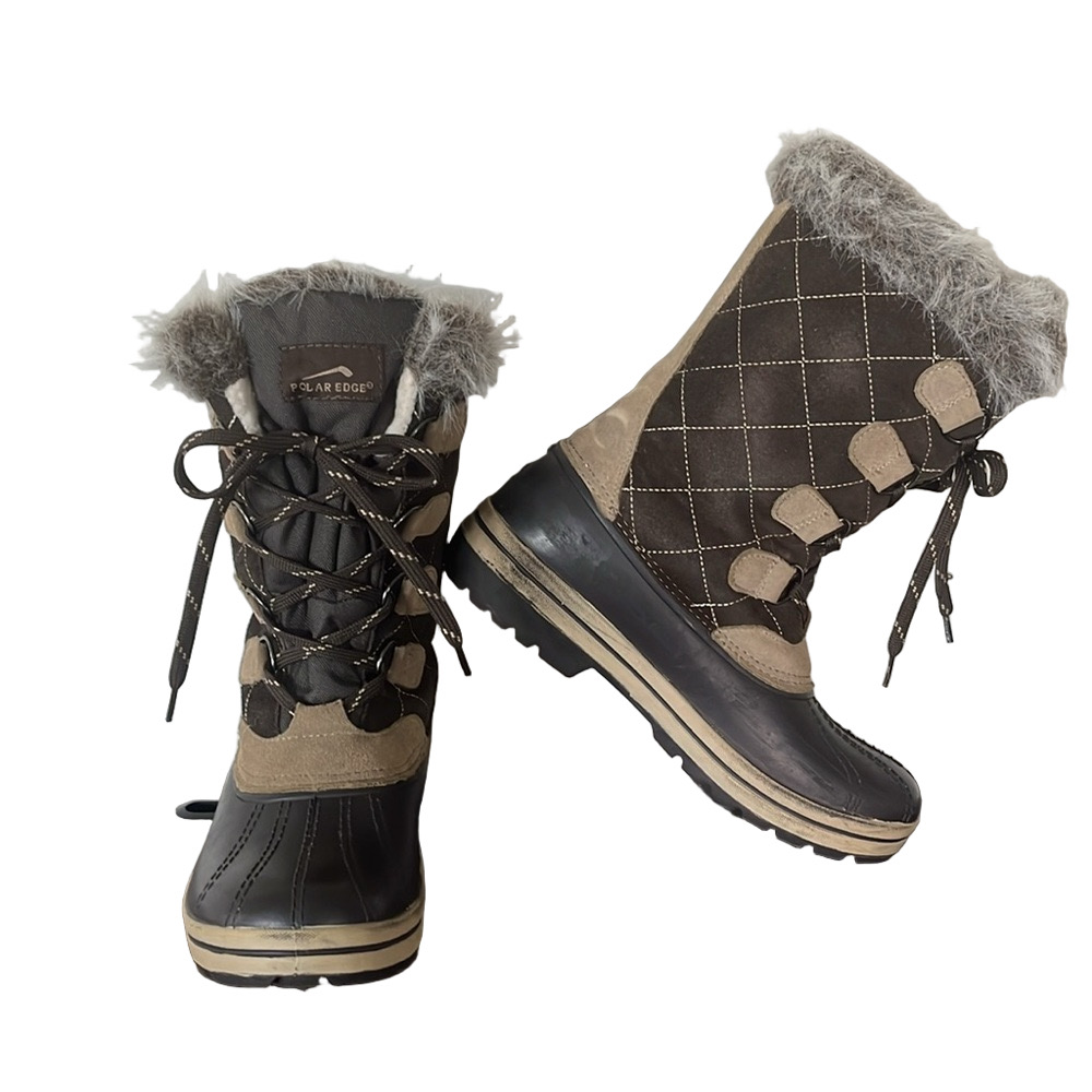 Polar Edge Thinsulate Faux Fur Winter Snow Boots Brown Suede Leather Size 9 - Picture 5 of 17